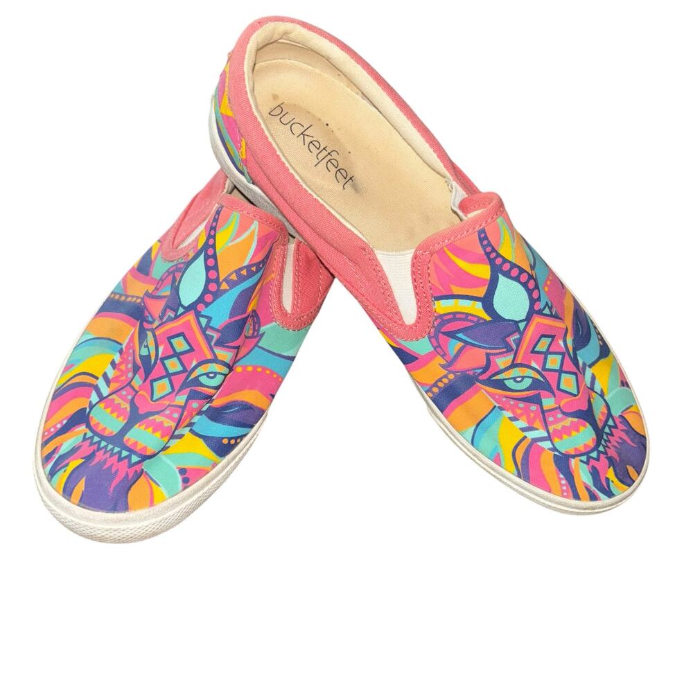 Bucket Feet Lion King Slip On Shoes Size 7 Wild Print Canvas Multi Pink Lion
